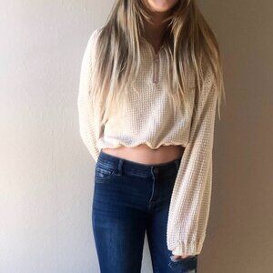Ivory Waffle Knit Top